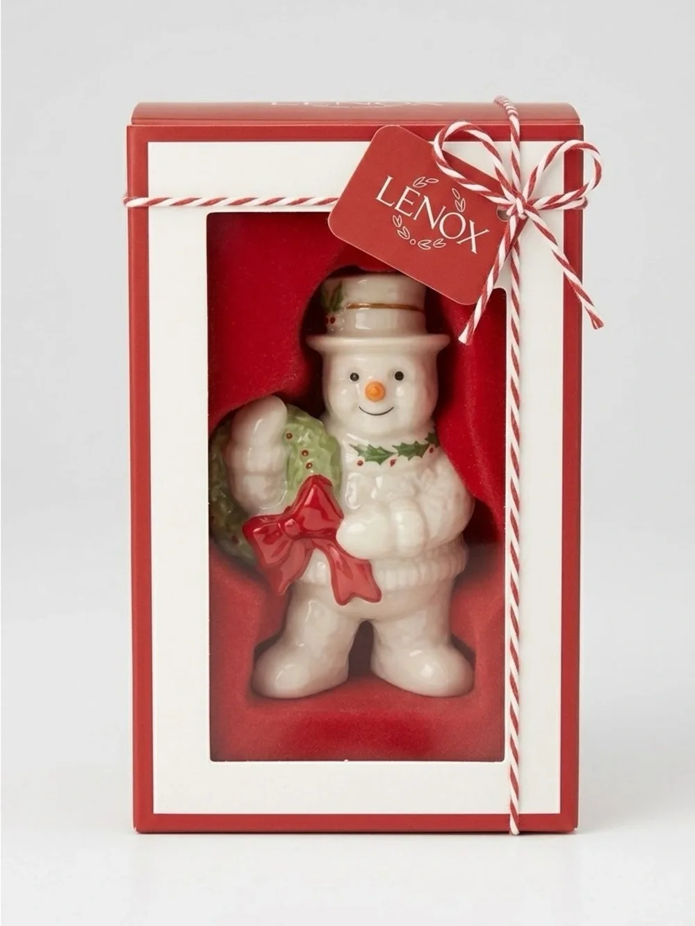 Lenox Holiday Snowman Holding Wreath Fine China Christmas 3” Inch Ornament NIB
